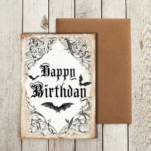 Happy Birthday Greeting Card 5x7 - Handmade Cards With Envelope Bats Goth Birthday Gifts