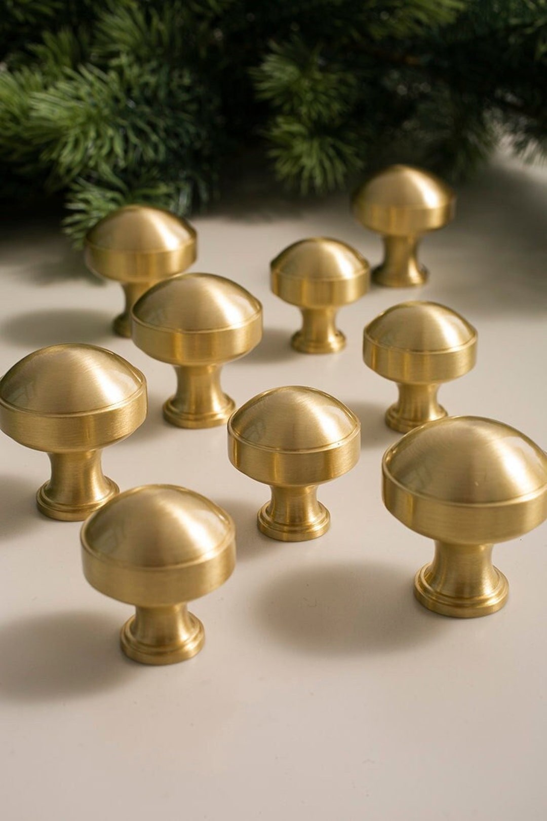 Brass Mushroom Knobs Pulls, Gold Drawer Pulls Handles, Dresser