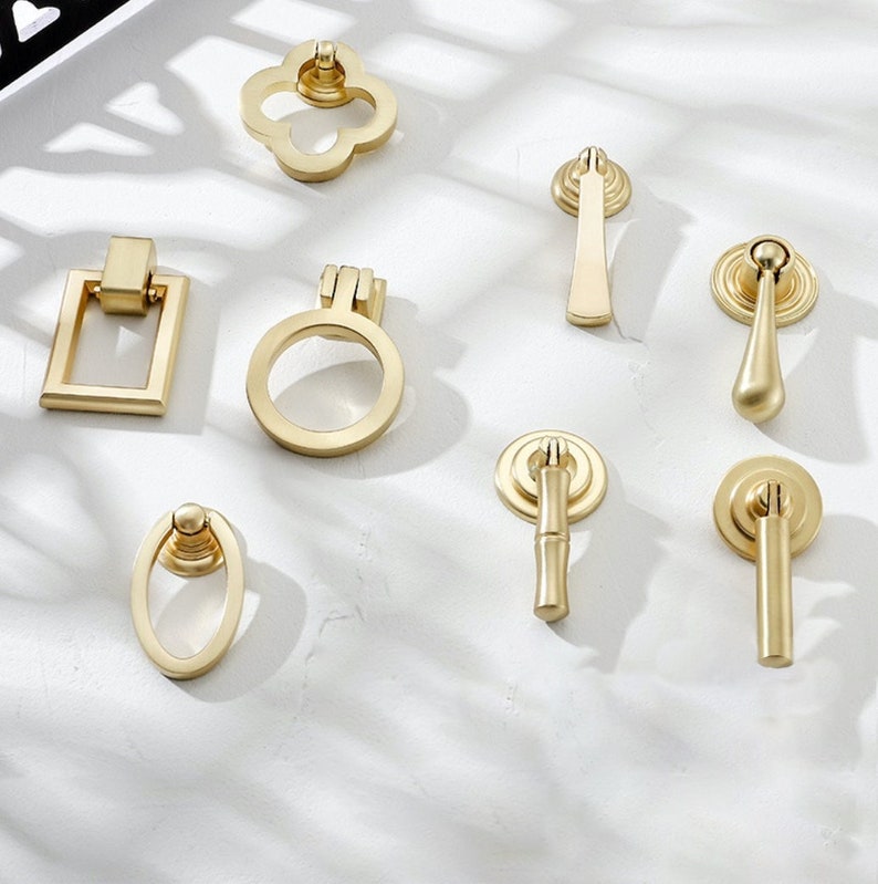 Brass Drop Pulls Knobs Solid Brass Kitchen Hardware Etsy