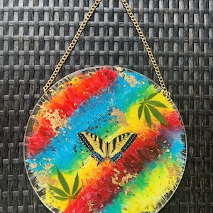 Hemp Leaf Wall Art • Boho Wall Decor • Hippie Art • Unique Gift • Modern Stoner Decor • Butterfly