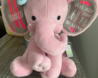 personalized birth statistics elephant, baby shower gift, newborn gift, new baby gift, birth announcement, baby gift, welcome home baby