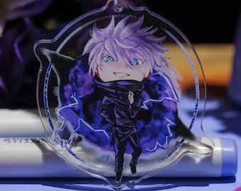 Acrylic Charm/jjk/ Kawaii Charm/gojo/Decoration/Purple/anime shoen keychain/Satoru/gojo cat/backpack decor keychain/cute keychain/gojosatoru
