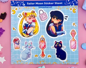 Sailor magical girl inspired sticker sheet, kawaii stickers, pink, 1.5" sticker, large stickers, Cute sticker set, Kawaii stationery