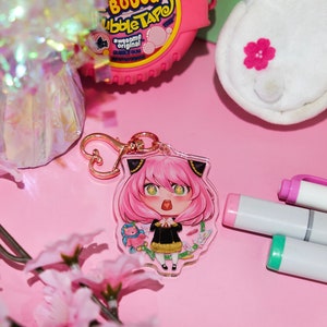 Acrylic Charm, anime inspired, pink hair anime girl, kawaii charm, acrylic charm, kawaii keychain, spy family,