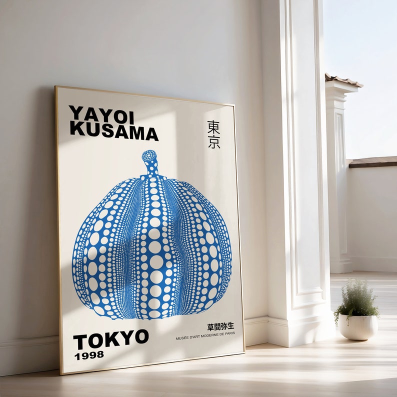 Yayoi Kusama Japanese Art Poster Black & Blue PrYayoi Kusama Pumpkin Japanese Art Poster Black & Blue Printint