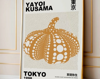 Yayoi Kusama inspiriertes Kürbis Poster, japanische zeitgenössische Kunst - Japandi Style Minimalist Wall Decor
