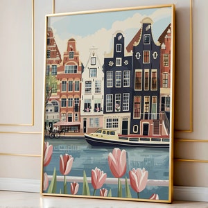 Amsterdam Poster: FSC-Certified Vibrant Dutch Canal Scene - Perfect Europe Print Gift