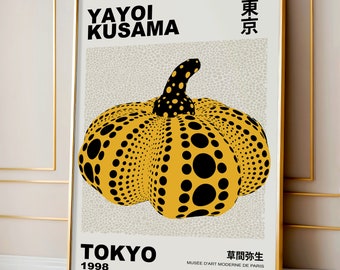 Von Yayoi Kusama inspiriertes gelbes Kürbis-Poster, lebendige japanische zeitgenössische Kunst – minimalistisches Wohndekor von Japandi