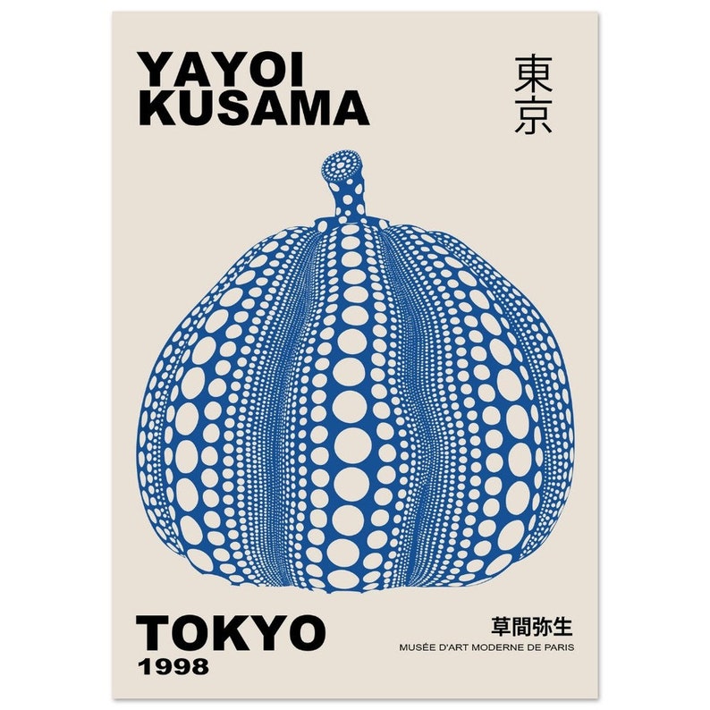 Yayoi Kusama Pumpkin Japanese Art Poster Black & Blue Print