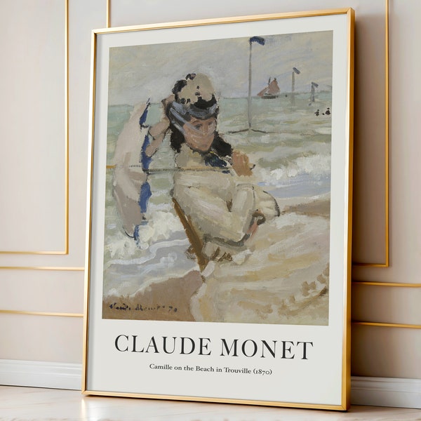 Camille sur la plage à Trouville 1870" - Affiche Claude Monet, impression bord de mer vintage, art mural certifié FSC