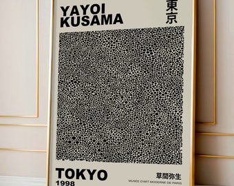 Poster à pois noirs inspiré de Yayoi Kusama, art mural japonais dans le style Japandi - Art déco moderne pour une maison