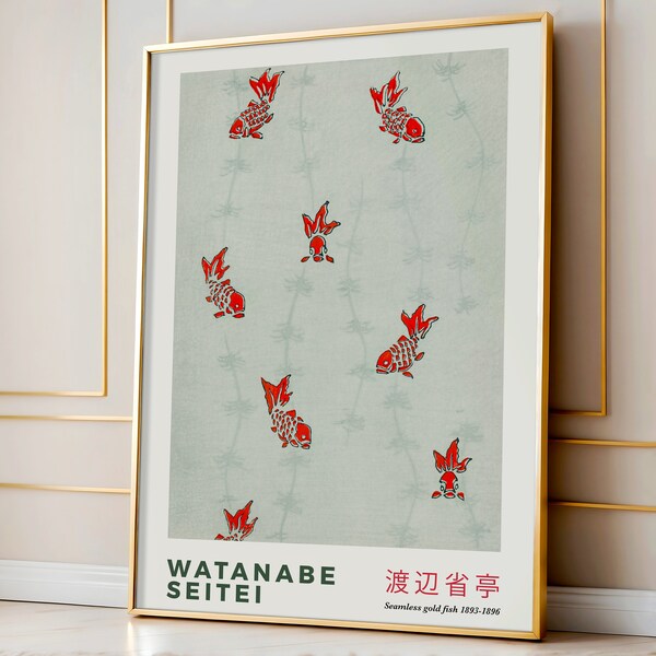 Poisson rouge sans couture Watanabe Seitei 1893-1896 - Impression d'art japonaise vintage, affiche de qualité musée - Décoration d'intérieur orientale