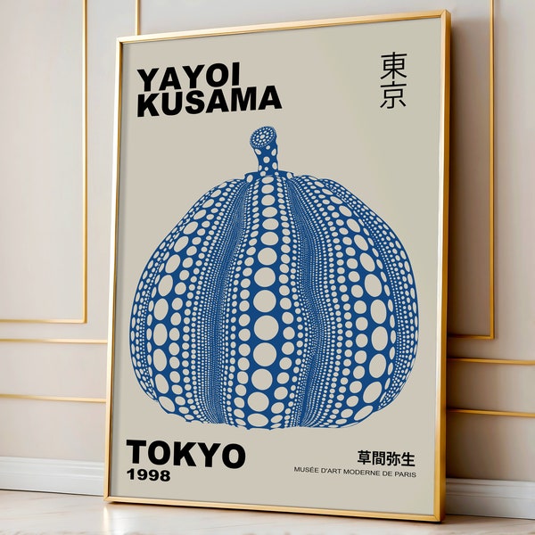 Yayoi Kusama Pumpkin Art Poster, Yayoi Kusama Exhibition, Japanese Art, Kusama Poster, Yayoi Kusama Nets, Black and Blue Poster