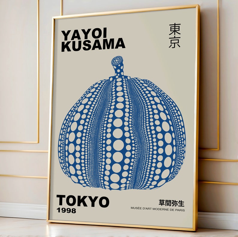 Yayoi Kusama Pumpkin Japanese Art Poster Black & Blue Print