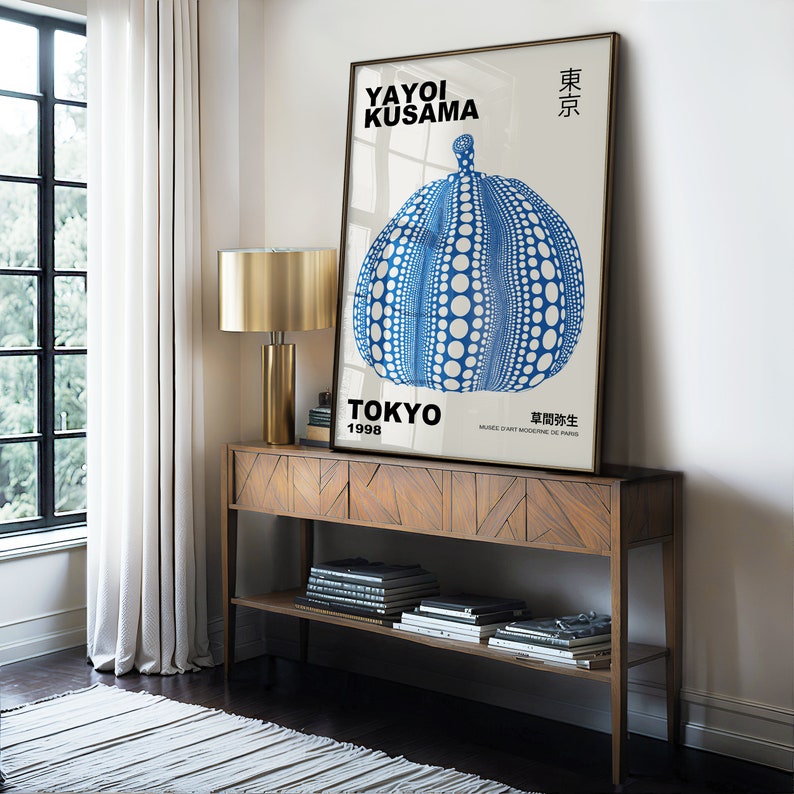 Yayoi Kusama Pumpkin Japanese Art Poster Black & Blue Print