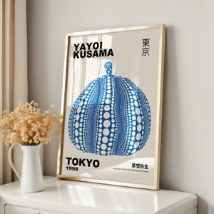 Yayoi Kusama Pumpkin Japanese Art Poster Black & Blue Print