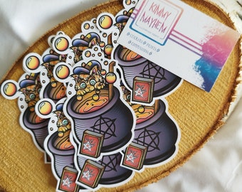 Handcut magical witch cat illustrative mat vinyl sticker