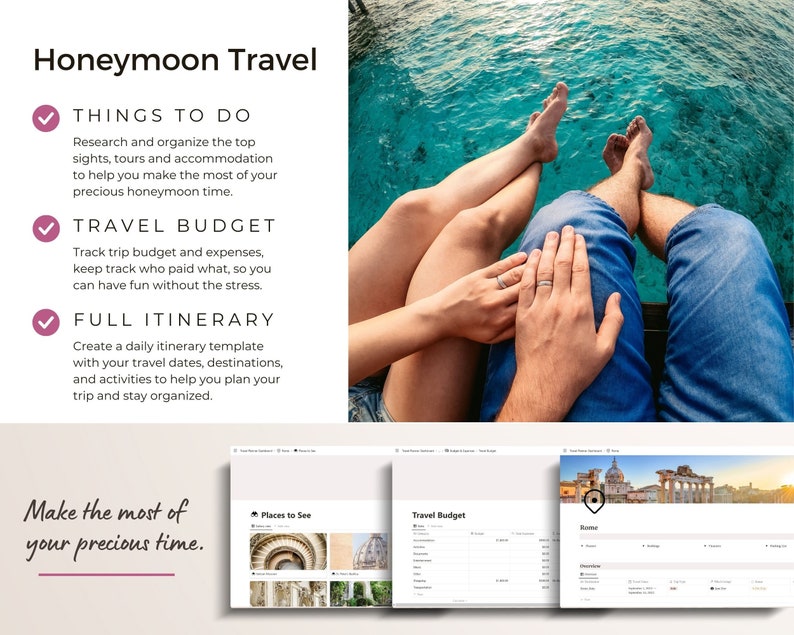 Screenshot of honeymoon travel planner template.