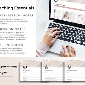 Screenshots of pre session notes for coaching, session notes for coach and session notes for client.