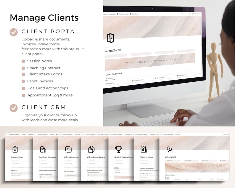 Screenshots of client portal and client crm.