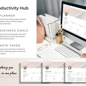 Screenshots of productivity planner, business goals and note taker.