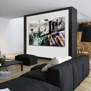 Julia-Art Canvas Prints Skyline - New York Pictures - XXL Wall Picture with Stretcher Frame Art Prints City NY City Statue, Bridge N-c-100-a-103