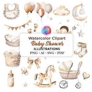Baby Shower SVG, PNG, AI Bundle, Watercolor clipart