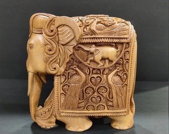 Antique Authentic Mysore Sandalwood Royal Hand Carved Elephant Statue 8 inches
