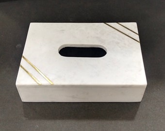 Natural Marble Tissue Box with Brass Inlay