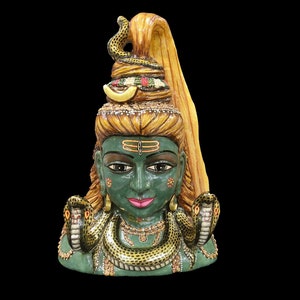 Jade stone Shiva hand carved handmade with real gold work 12 inches
