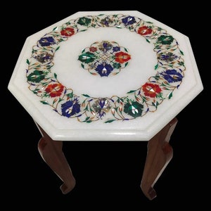 White Side Table Marble Inlay Coffee Table Top for Living Room Furniture
