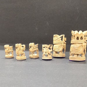 Aged Sandalwood and ebony wood hand Carved Chess Pieces, Elephant Theme Unique Gift, Only Chess Pieces with Velvet Box King Height 3 Inches