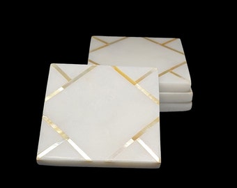 Set of 4,6 Square White marble coaster tile, Natural Stone Coasters, Mother of Pearl Shell Inlay Tea Coasters Explore Now!!