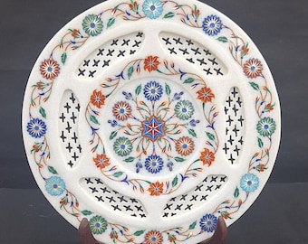 Placa de arte de celosía con incrustaciones de mármol, tablero de mesa con incrustaciones de mármol, arte Pietra Dura, placa decorativa de mármol con filigrana floral, decoración del hogar de la India