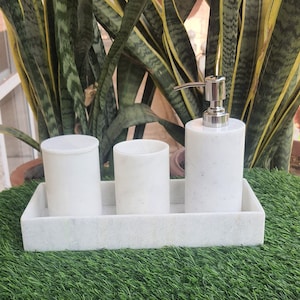White Marble Stone Bathroom Set for Bathroom Decor Set of 4 Pcs. for home and office Natural Decor