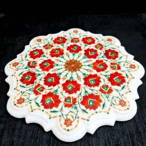 White Marble Inlay Table Top Living Room Decorative Furniture Coffee & End Tables