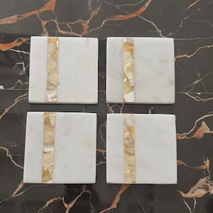 Set of 4,6 Square White marble coaster tile, Natural Stone Coasters, Mother of Pearl Shell Inlay Tea Coasters Explore Now!!