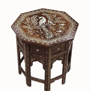 Handmade Petal Bone Inlaid Coffee table | Spill proof coating | Coffee Inlay Table | Center Table | Wooden Table | Octagonal Table