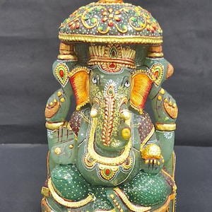 Home Decor Jade Ganesha Statue, Lord Ganesha Idol In Green Jade, Natural Green Jade Gemstone Statue, Gemstone Ganesha Figurine,Handmade Idol