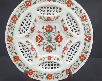 Placa de arte de celosía con incrustaciones de mármol, tablero de mesa con incrustaciones de mármol, arte Pietra Dura, placa decorativa de mármol con filigrana floral, decoración del hogar de la India