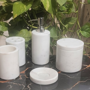White Marble Stone Bathroom Set for Bathroom Decor Set of 5 Pcs. for home and office Natural Decor
