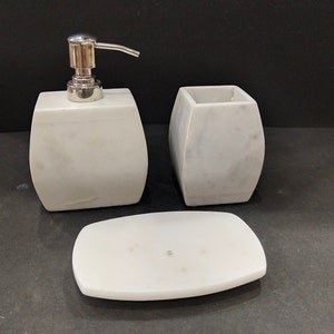 White Marble Stone Bathroom Set for Bathroom Decor Set of 3 Pcs. for home and office Natural Decor