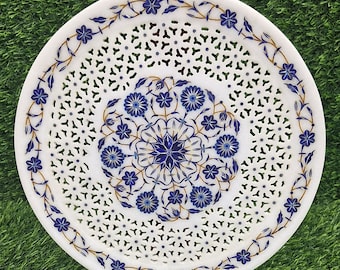 Placa de arte de celosía con incrustaciones de mármol, tablero de mesa con incrustaciones de mármol, arte Pietra Dura, placa decorativa de mármol con filigrana floral, decoración del hogar de la India