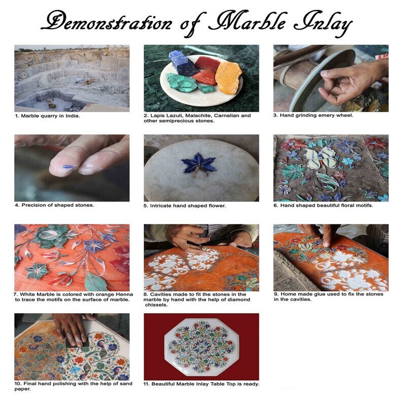 Marble Inlay Lattice Art Plate, Marble Inlay End Table Top, Pietra Dura ...