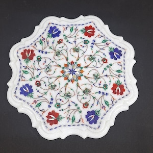 White Marble Inlay Table Top Living Room Decorative Furniture Coffee & End Tables