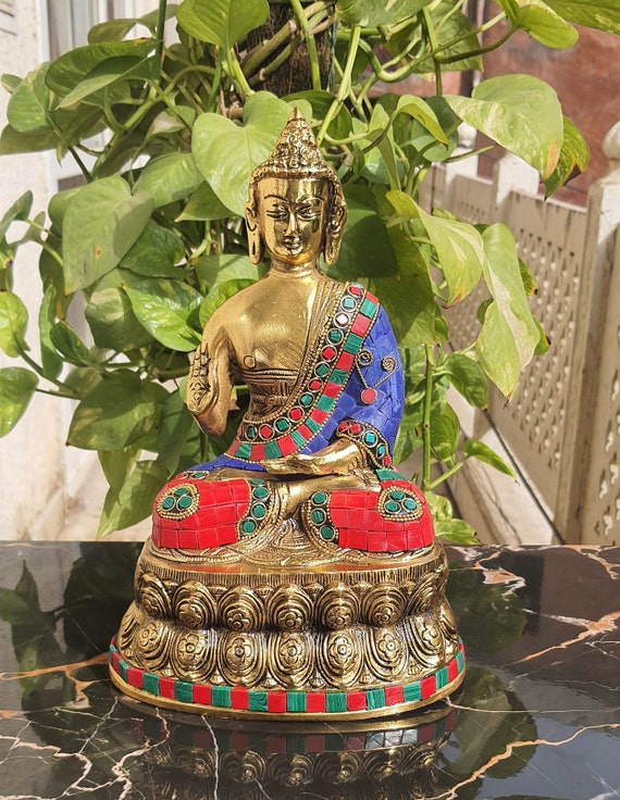 仏像 金属製 金属製仏像 11 インチ 石造り彫像、仏像の置物、仏像アイドル、寺院