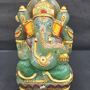Jade Ganesha, Aventurine Ganesha,Gemstone Ganesh, Ganesh Statue,Quatrz Ganesha, Ganapthi Idol For Temple Mandir Home Decor,Deepawali Murti