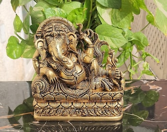 Estatua de latón de Ganesha, majestuoso ídolo de Ganesha, decoración de latón para el hogar, regalo de inauguración de la casa, dios hindú de la buena suerte, figura de elefante.