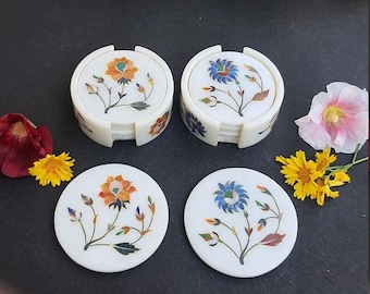 Marble inlay coaster set Handmade Anniversary gift for special couple tree of life for long life good health and prosperity