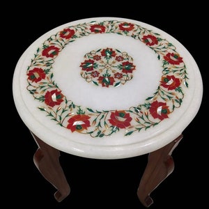 Round Marble Side Table White End Table Carnelian Living Room Decor Furniture